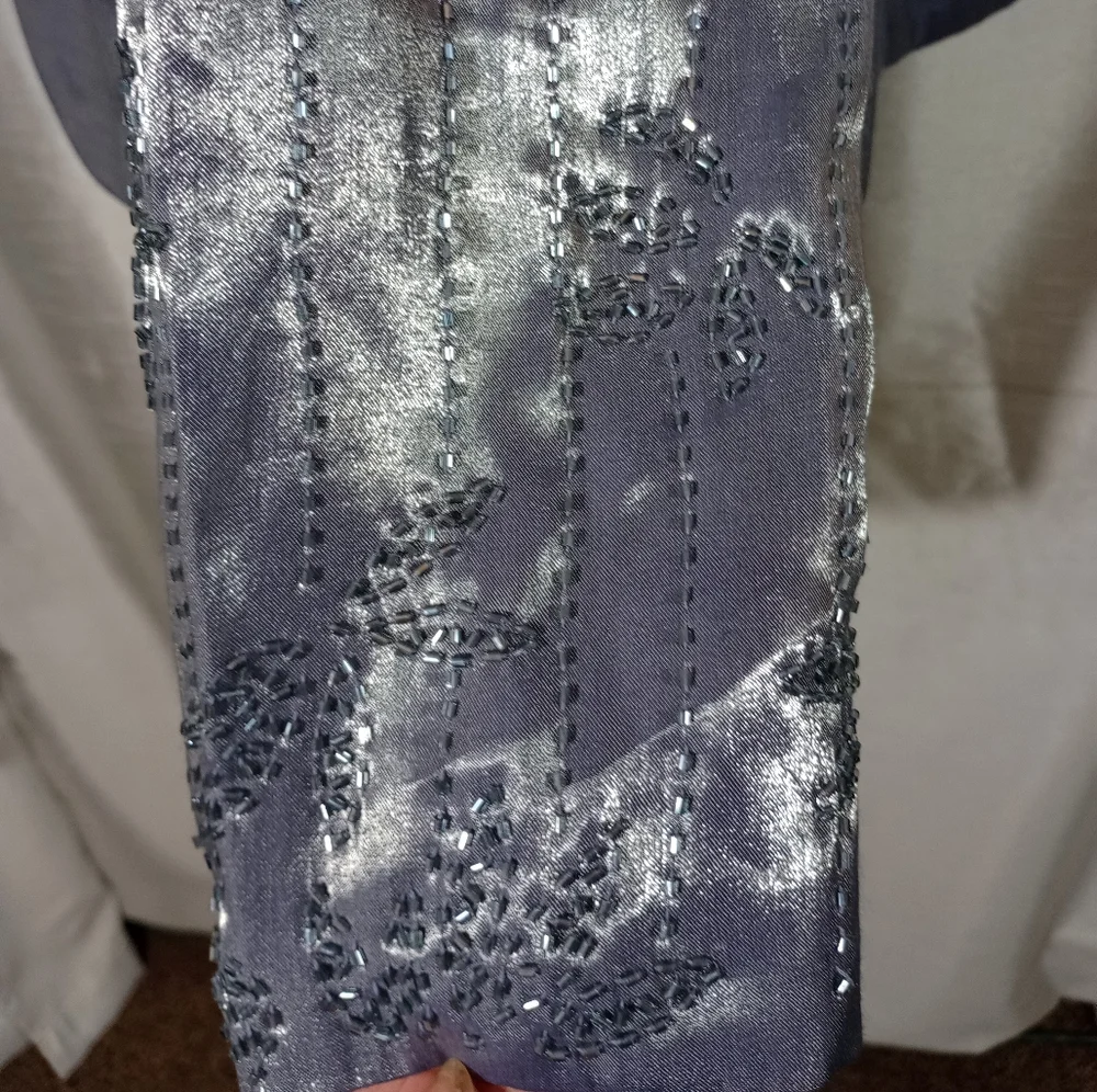 Alex Evenings Satin Hacket, Lavender, beaded sleeves & Collar, Open, one pc., 14 - Picture 8 of 10
